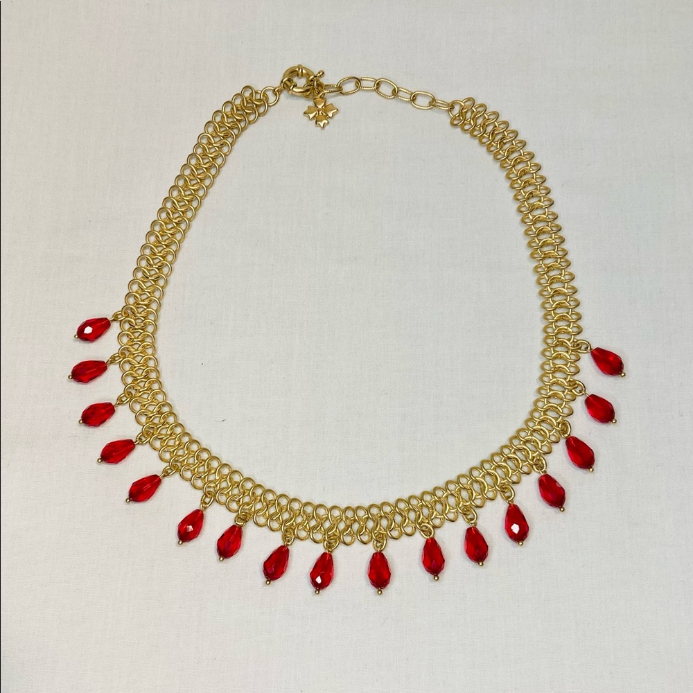 PATRICIA NASH GOLD TONE NECKLACE RUBY RED DANGLING GEM STONES NWT